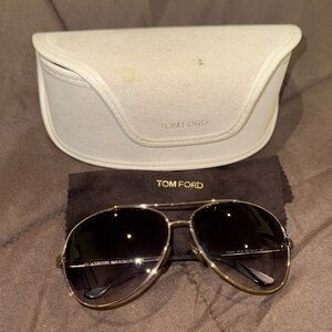 Tom Ford Black Aviator Sunglasses with Cream Case
